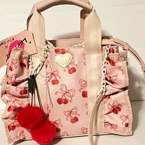 Betsy Johnson Stylish Ruffle Light Pink and Red Cherry patterned Bag